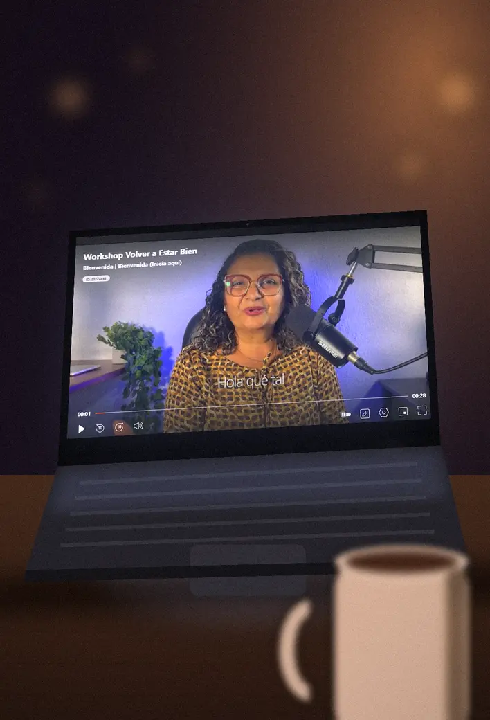 Interfaz del reproductor digital con la mentora Yaner Rodríguez impartiendo la lección en video del Taller Volver a Estar Bien